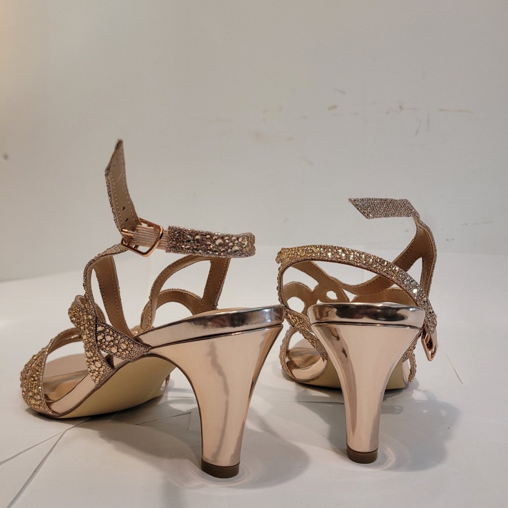 Pizz Annu Silver Rhinestone‎ Sandals Women's Size 8.5 Block Heel Prom Wedding